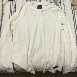Abercrombie and Fitch Mens White Waffle Henley